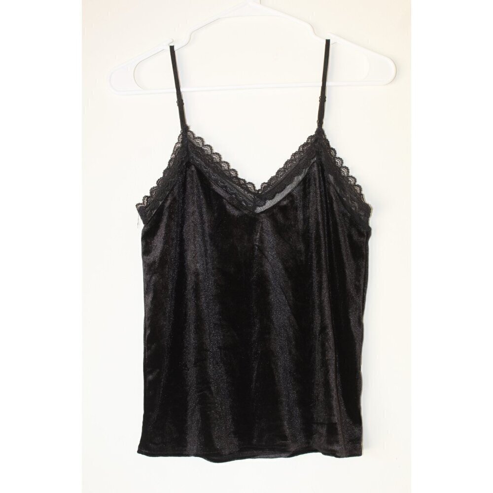 Vintage Trinity Velvet Black Tank Top Lace Size M Baby Doll Y2K Goth Punk Strap